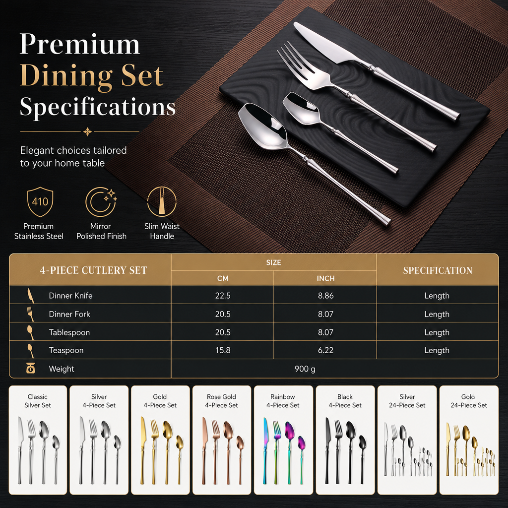 📢📢 50% OFF🥂304 Stainless Steel Cutlery Set – Elegant Slim-Design Knives, Forks & Spoons