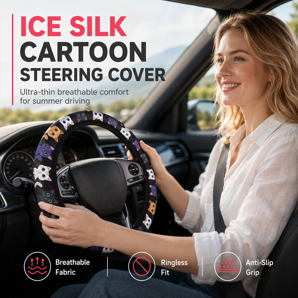 🚗 LIMITED-TIME 50% OFF! ✨ Ringless Silk Steering Wheel Cover – Breathable, Printed, All-Season ❄️