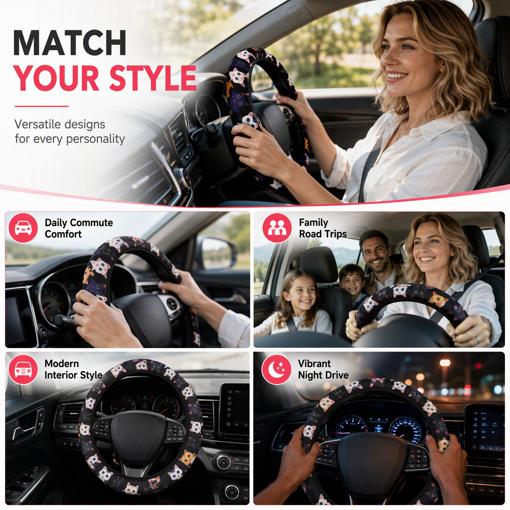 🚗 LIMITED-TIME 50% OFF! ✨ Ringless Silk Steering Wheel Cover – Breathable, Printed, All-Season ❄️