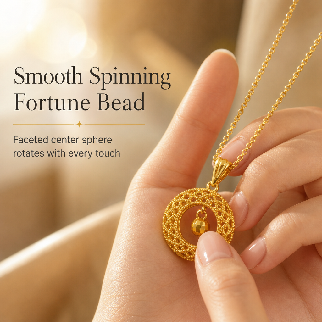 🍀 LIMITED-TIME 50% OFF! ✨ Spinning Fortune Bead Dreamcatcher Filigree Pendant Necklace – Fidget, Lucky, Hypoallergenic ✨