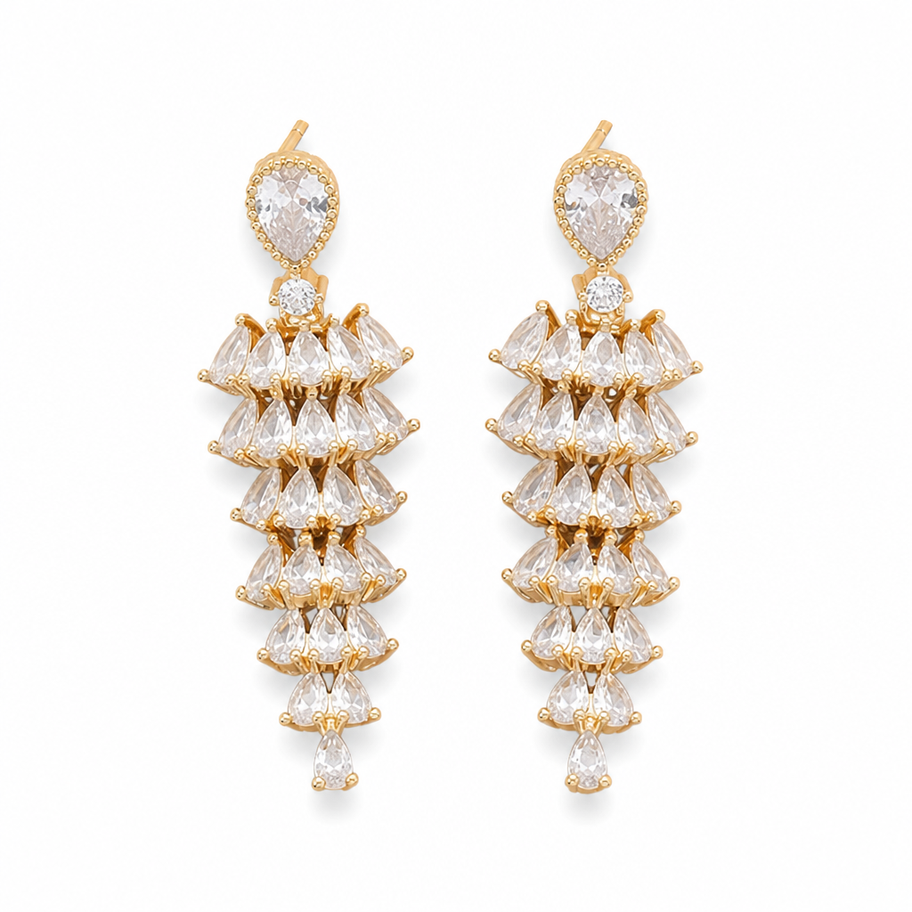 📢📢 50% OFF💎Women's S925 Sterling Silver Post Zircon Fan-Shaped Tassel Earrings – Elegant Micro-Pavé Jewelry