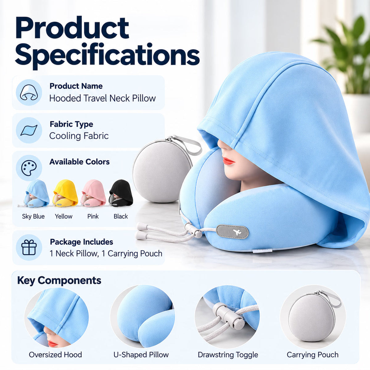 📢 50% OFF! Hooded Travel Neck Pillow – Shaded Rest & Adjustable Neck Support for Flights ✈️✨