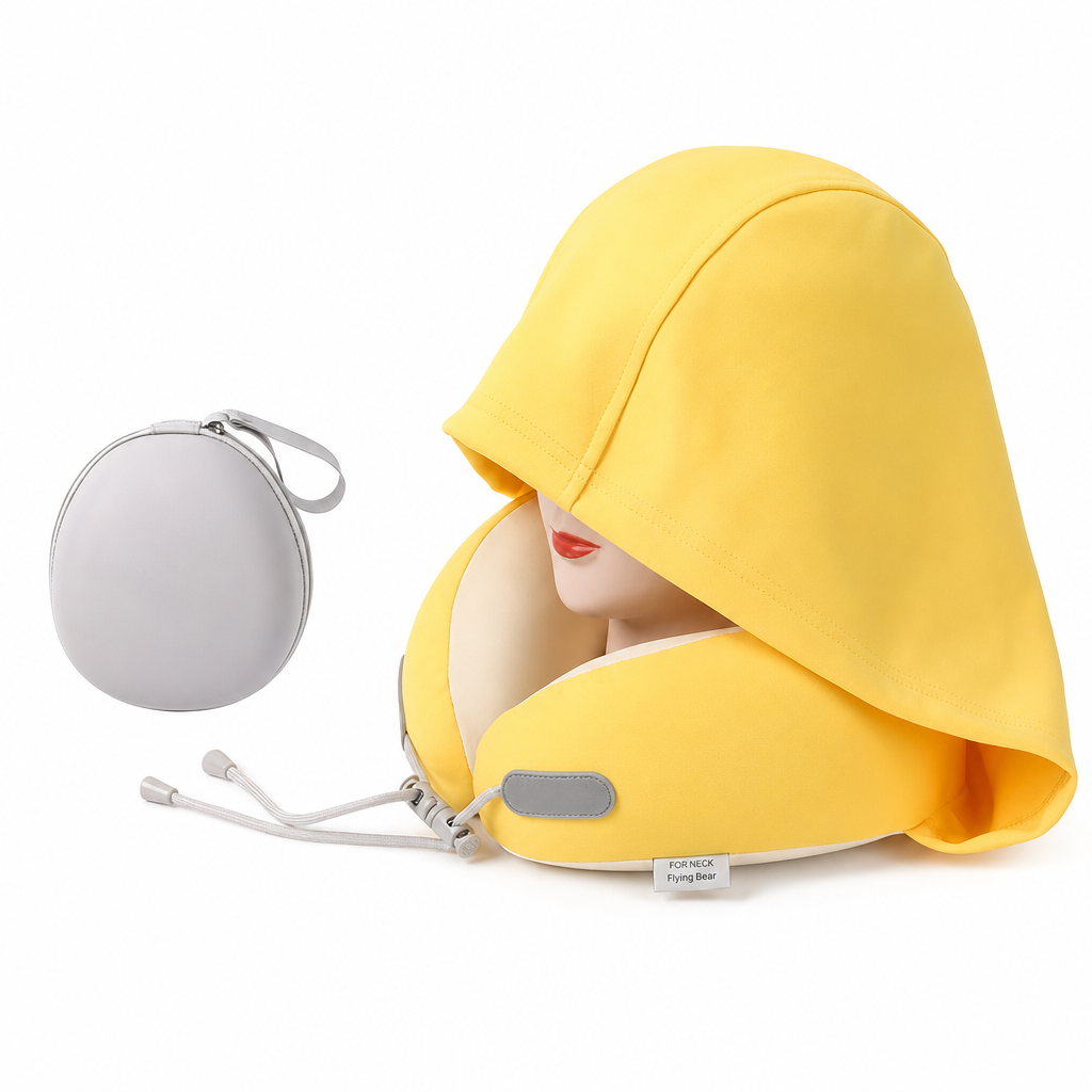 📢 50% OFF! Hooded Travel Neck Pillow – Shaded Rest & Adjustable Neck Support for Flights ✈️✨