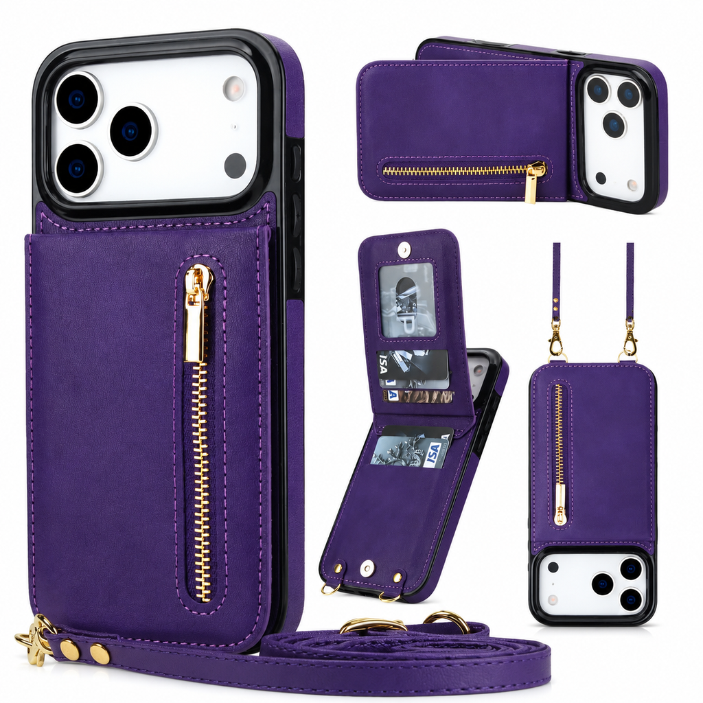 Crossbody Wallet Phone Case with Zipper Pocket Card Holder Kickstand