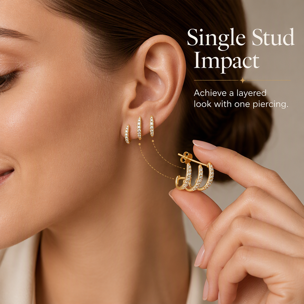 ⏳Limited-time 50% off🌸Minimalist 3-Layer Curved Ear Crawler Earrings with Sparkling Rhinestones
