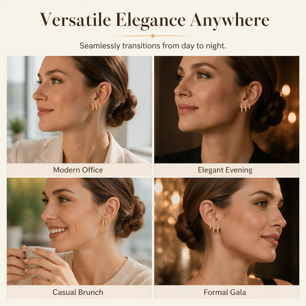 ⏳Limited-time 50% off🌸Minimalist 3-Layer Curved Ear Crawler Earrings with Sparkling Rhinestones