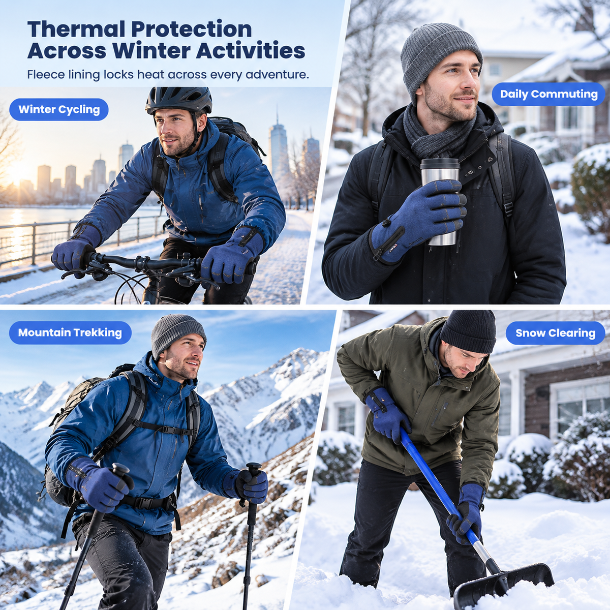 Winter Waterproof Windproof Warm Lined Outdoor Sports Gloves with Zipper for Cycling Hiking and Skiing