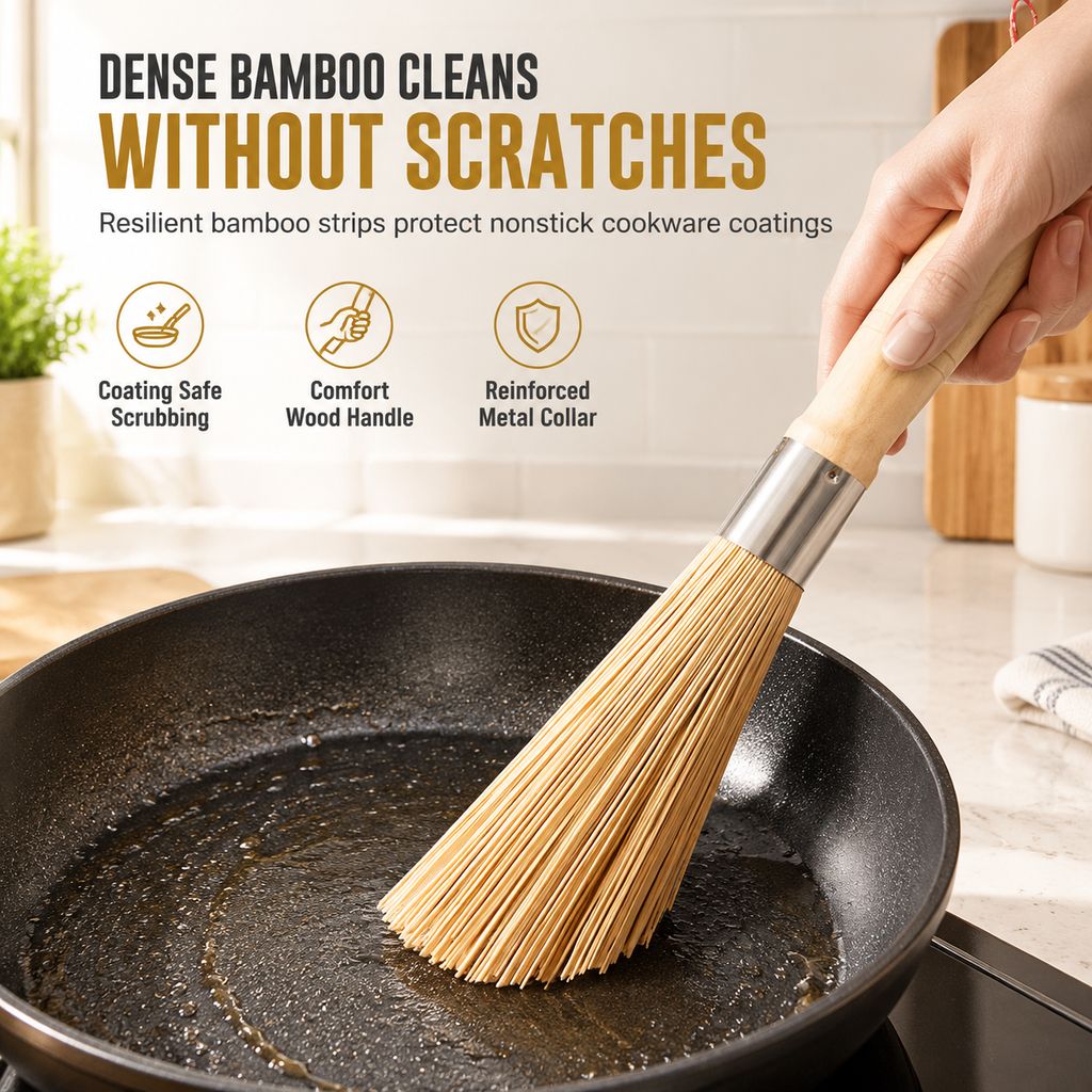 📢📢50% OFF !! ⏰Traditional Natural Bamboo Pot Cleaning Brush Kitchen Wok Whisk for Pans and Cookware