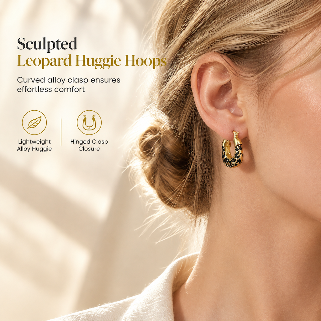 Vintage Leopard Print U Shaped Huggie Hoop Earrings for Women