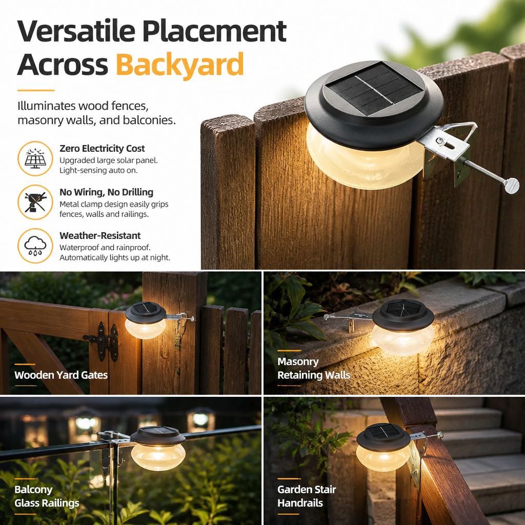 📢📢50% OFF !! ⏰Solar Wall Lights Outdoor LED Fence Decorative Lights for Garden Yard and Courtyard