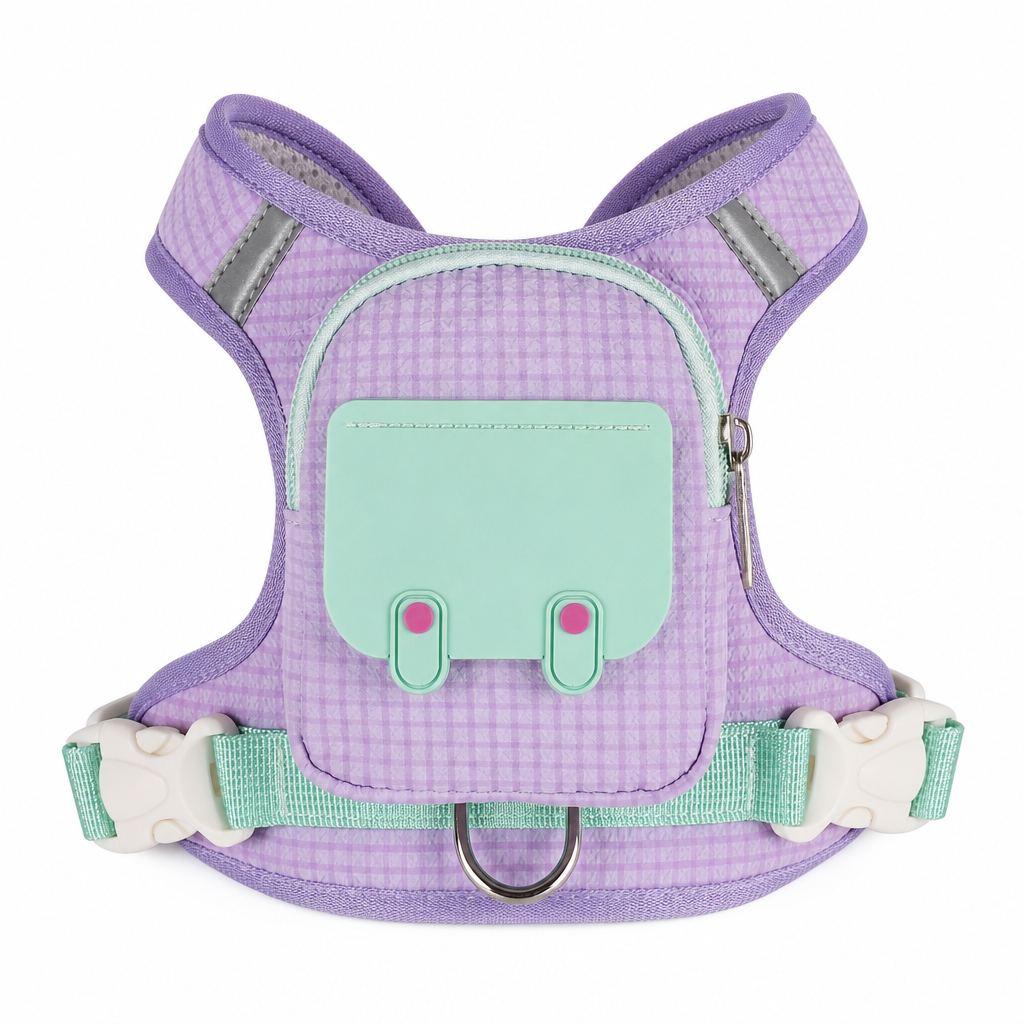 🎒 Vest Style Pet Backpack Harness – Breathable, Reflective, No-choke 🌙