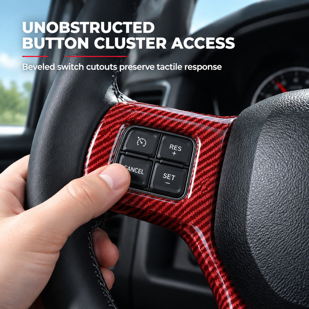🚛 LIMITED-TIME 50% OFF! ✨ Steering Wheel Trim Cover For RAM Trucks – Carbon Look, Scratch-proof, Snap-on 🛠️