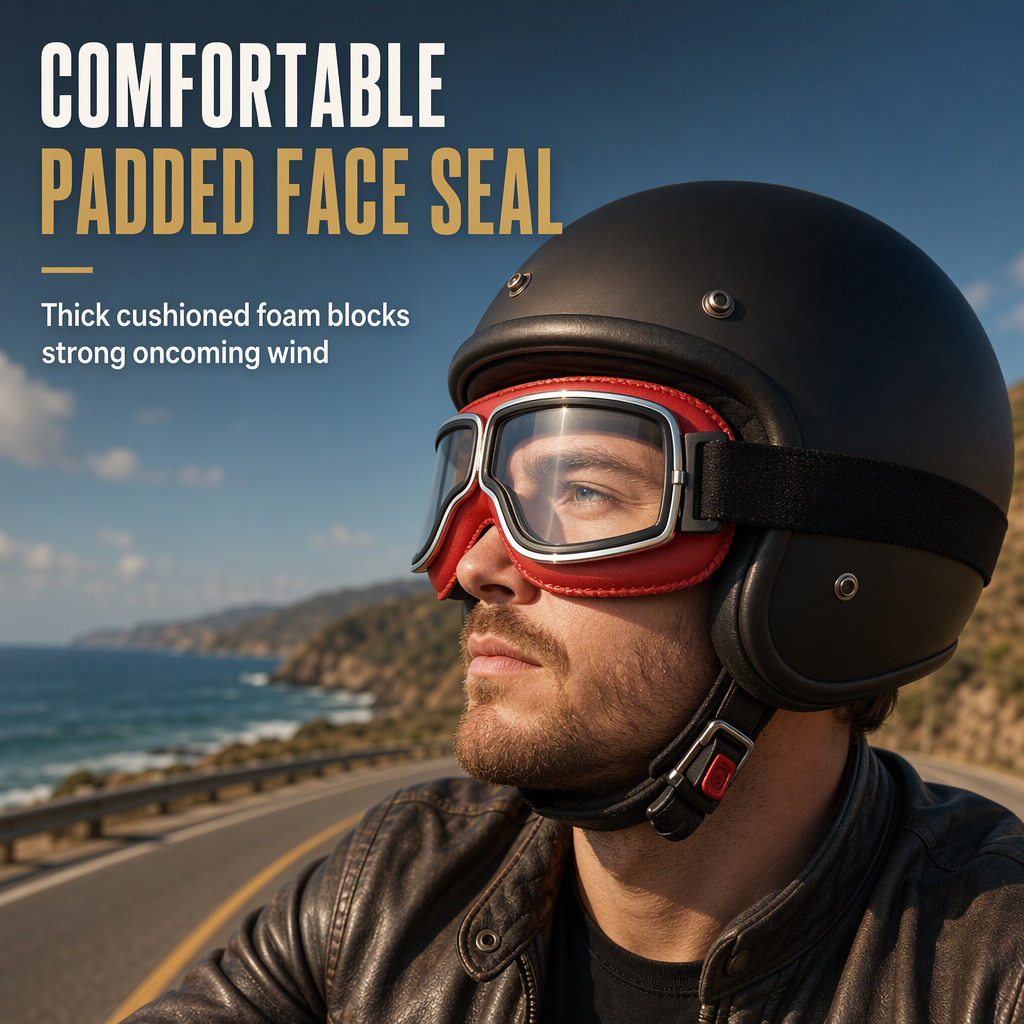 Retro Motorcycle Goggles Vintage Windproof Riding Glasses for Cruiser Helmet and Off-Road Dirt Bike