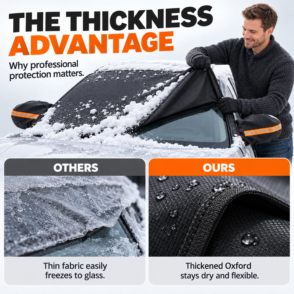 ❄️ LIMITED-TIME 50% OFF! ✨ Thickened Oxford Windshield Cover – Windproof, All-Season, Secure Fit ☀️