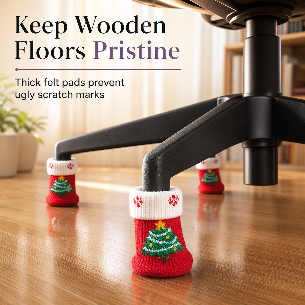 📢📢50% OFF !! ⏰Christmas Knitted Chair Leg Covers with Felt Pads Non Slip Thickened Table Feet Socks Floor Protectors 4-Piece Set