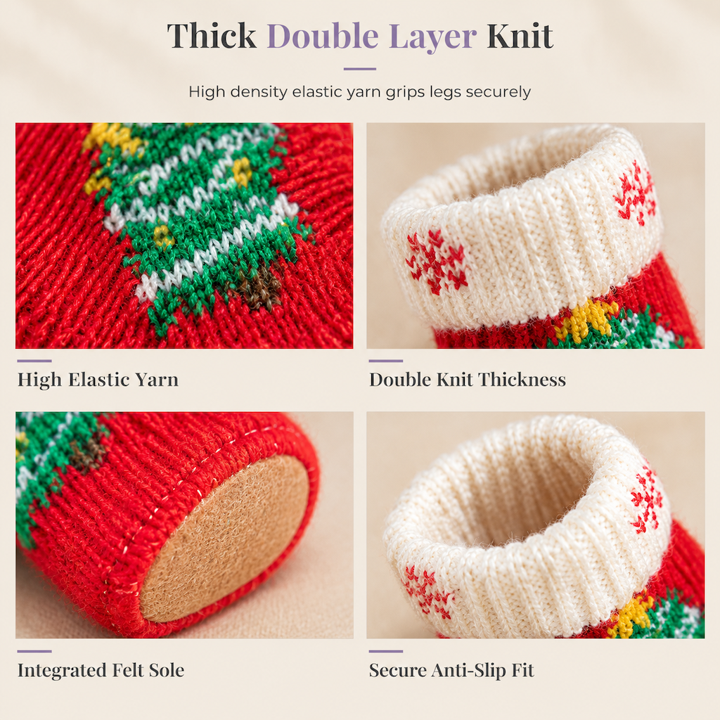 📢📢50% OFF !! ⏰Christmas Knitted Chair Leg Covers with Felt Pads Non Slip Thickened Table Feet Socks Floor Protectors 4-Piece Set