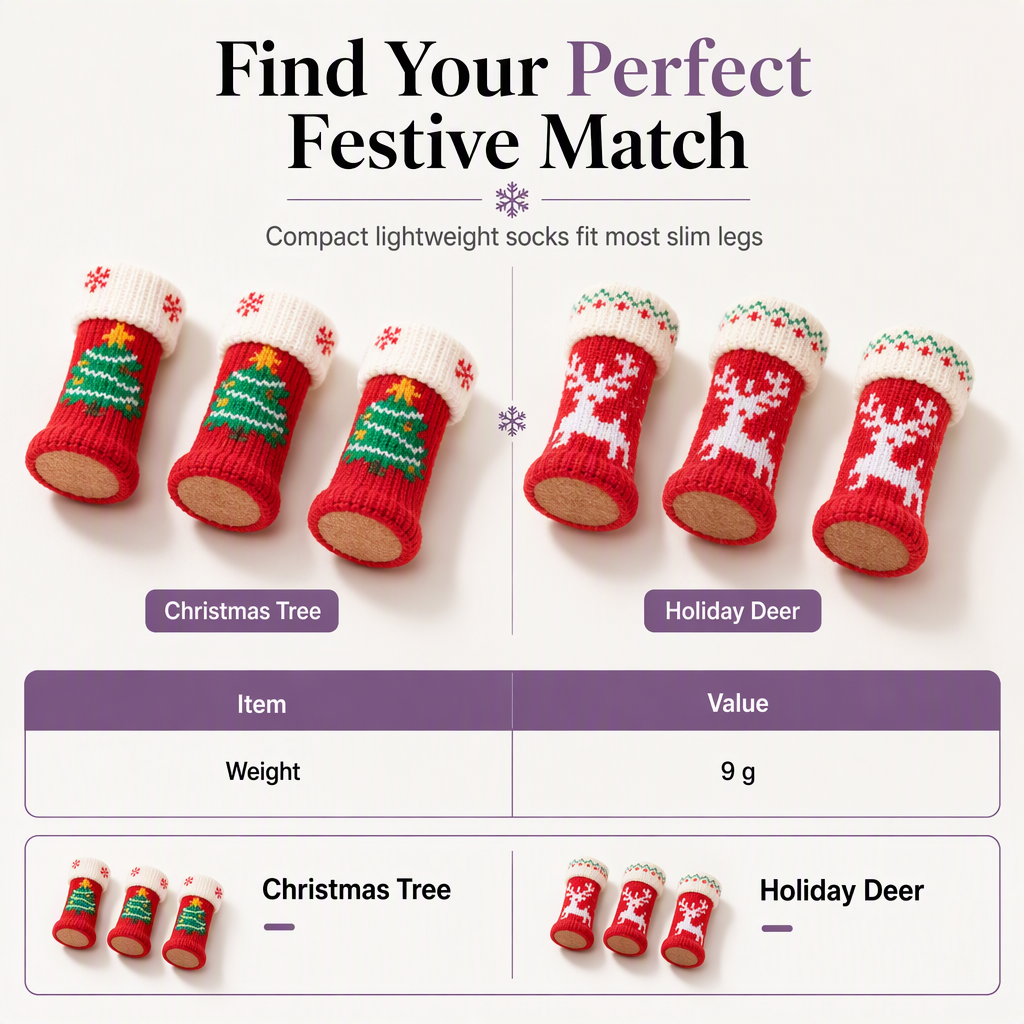 📢📢50% OFF !! ⏰Christmas Knitted Chair Leg Covers with Felt Pads Non Slip Thickened Table Feet Socks Floor Protectors 4-Piece Set