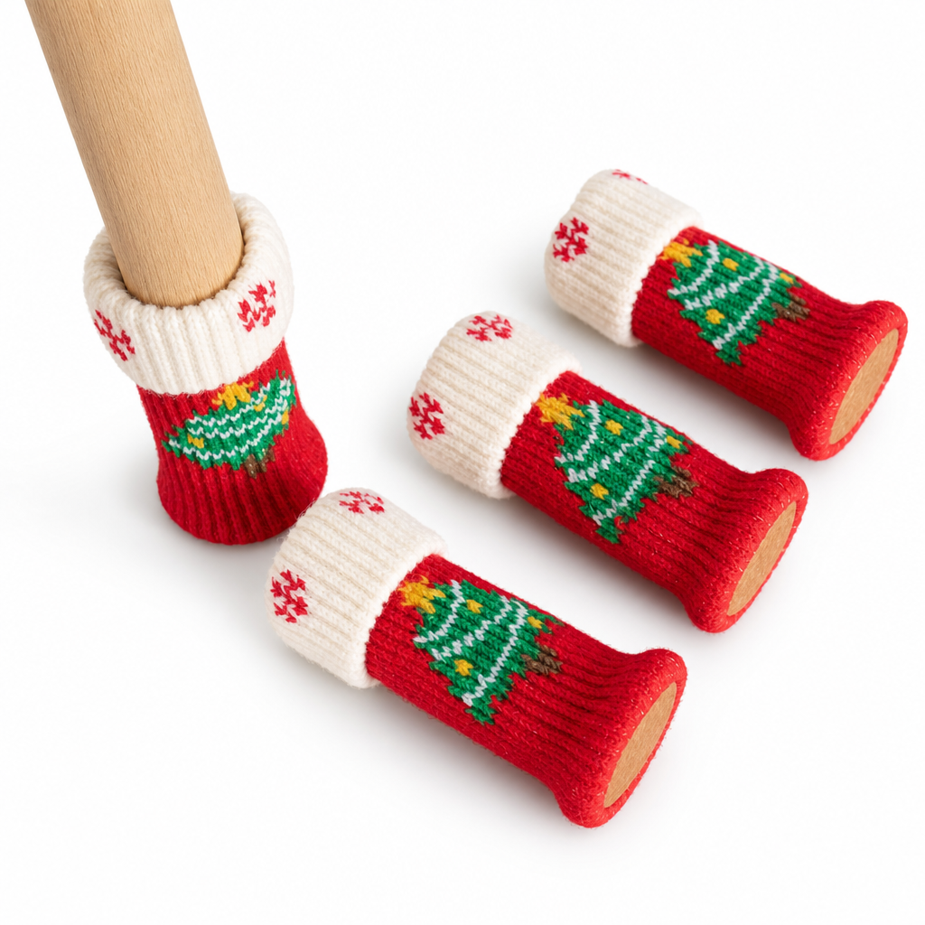 📢📢50% OFF !! ⏰Christmas Knitted Chair Leg Covers with Felt Pads Non Slip Thickened Table Feet Socks Floor Protectors 4-Piece Set