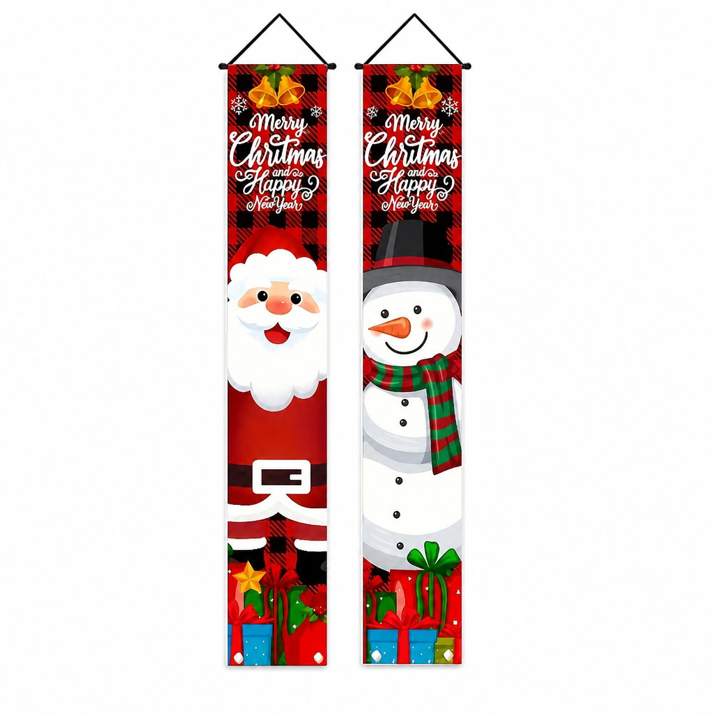 Christmas Porch Banner Hanging Front Door Couplets for Outdoor Holiday Party and New Year Decoration