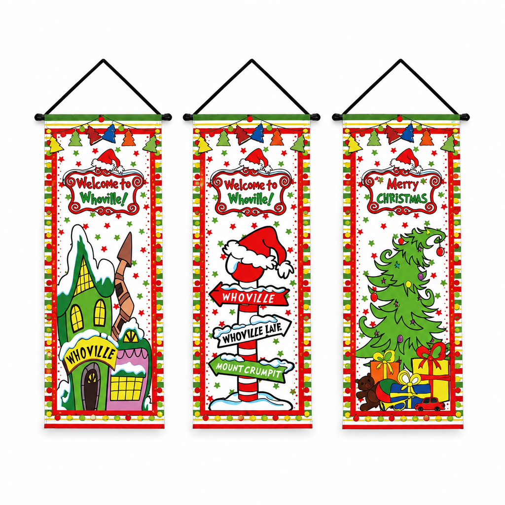Christmas Porch Banner Hanging Front Door Couplets for Outdoor Holiday Party and New Year Decoration