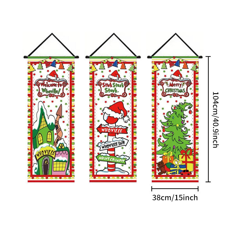 Christmas Porch Banner Hanging Front Door Couplets for Outdoor Holiday Party and New Year Decoration