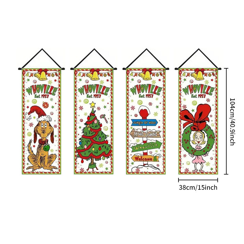 Christmas Porch Banner Hanging Front Door Couplets for Outdoor Holiday Party and New Year Decoration