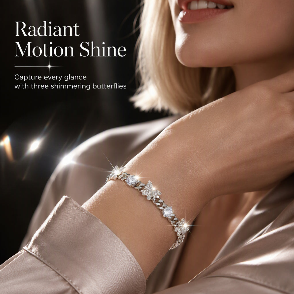 🦋 50% OFF! ✨ Iced-Out Pavé Zircon Butterfly Cuban Link Chain Bracelet – AAA+ Micro-Pavé Stones on Polished Cuban Curb Links, Multi-Layer Platinum Silver Electroplating, Double-Security Clasp & Hypoallergenic – 7.5" 💎