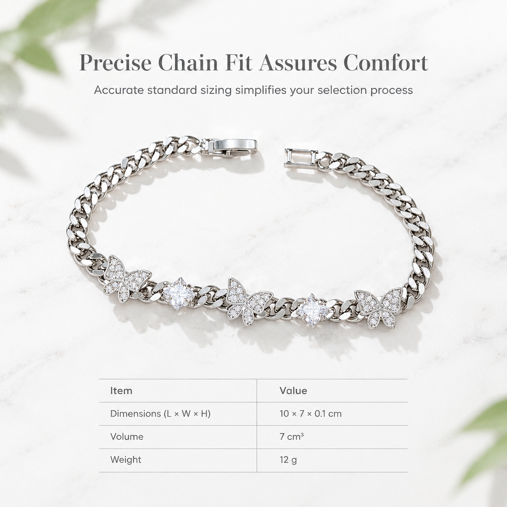 🦋 50% OFF! ✨ Iced-Out Pavé Zircon Butterfly Cuban Link Chain Bracelet – AAA+ Micro-Pavé Stones on Polished Cuban Curb Links, Multi-Layer Platinum Silver Electroplating, Double-Security Clasp & Hypoallergenic – 7.5" 💎