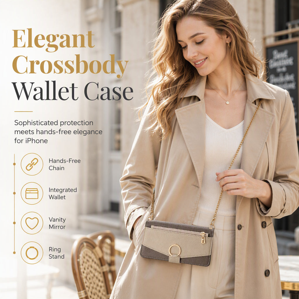 PU Leather Flip Wallet Phone Case with Card Slots Kickstand and Lanyard Strap