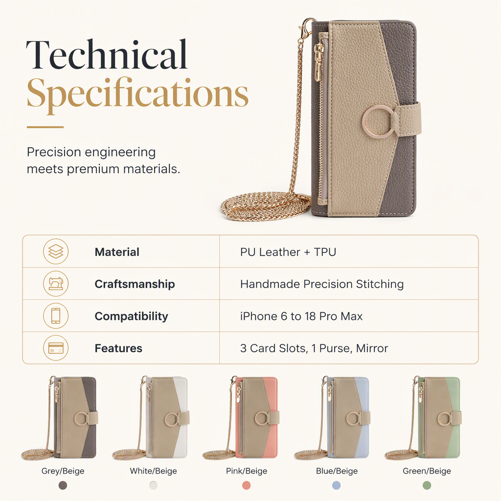 PU Leather Flip Wallet Phone Case with Card Slots Kickstand and Lanyard Strap