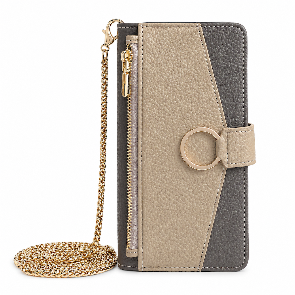 PU Leather Flip Wallet Phone Case with Card Slots Kickstand and Lanyard Strap