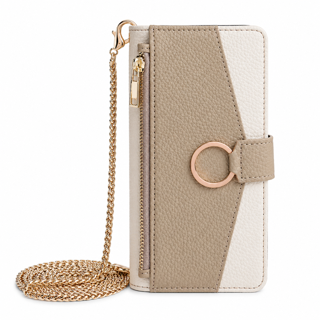 PU Leather Flip Wallet Phone Case with Card Slots Kickstand and Lanyard Strap
