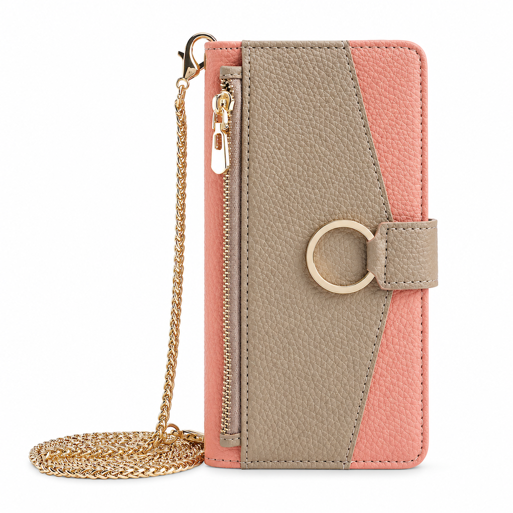 PU Leather Flip Wallet Phone Case with Card Slots Kickstand and Lanyard Strap
