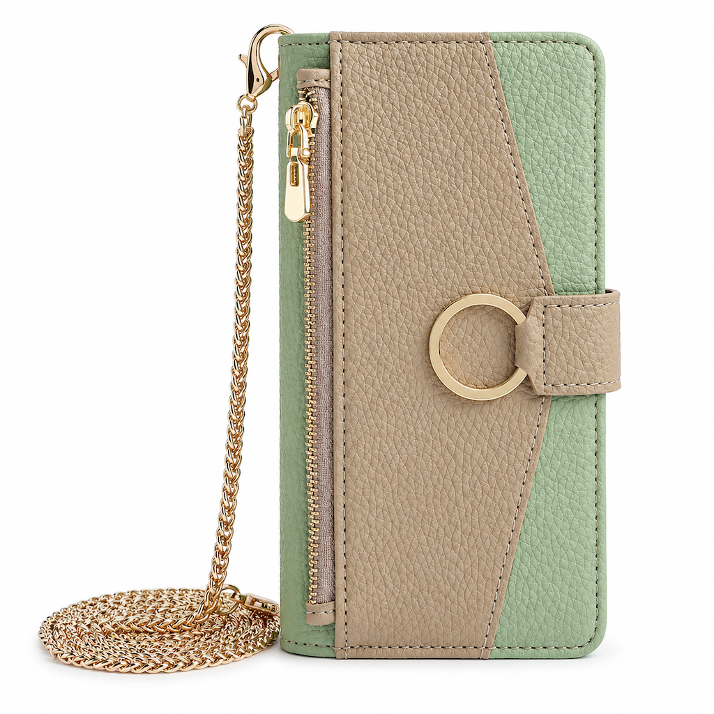 PU Leather Flip Wallet Phone Case with Card Slots Kickstand and Lanyard Strap