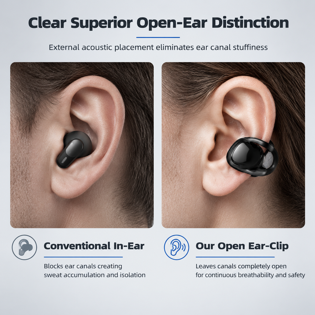 Open Ear Clip On Wireless Bluetooth Earbuds for Sports