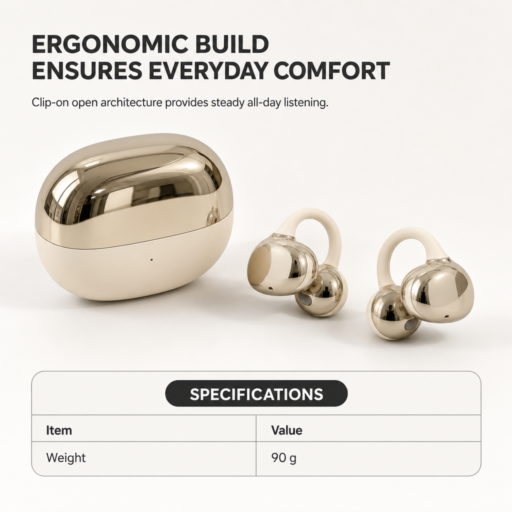 Open Ear Clip On Wireless Bluetooth Earbuds for Sports