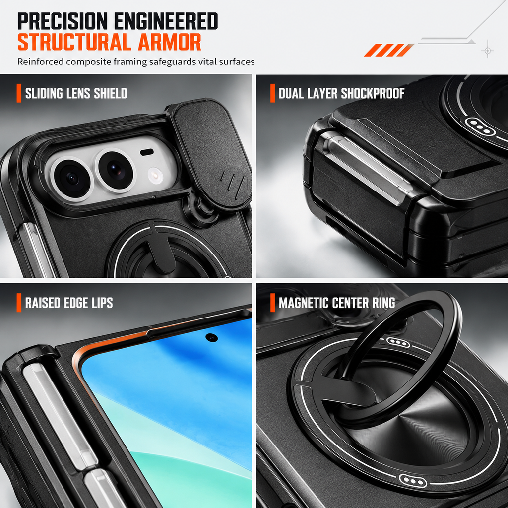 Magnetic Folding Phone Case with Slide Cover and Kickstand Anti Drop Shockproof Protective Cover