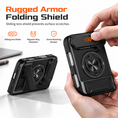 Magnetic Folding Phone Case with Slide Cover and Kickstand Anti Drop Shockproof Protective Cover