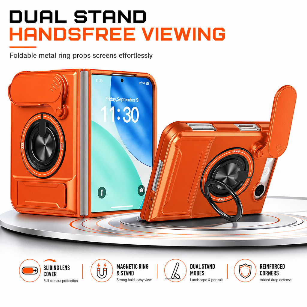Magnetic Folding Phone Case with Slide Cover and Kickstand Anti Drop Shockproof Protective Cover