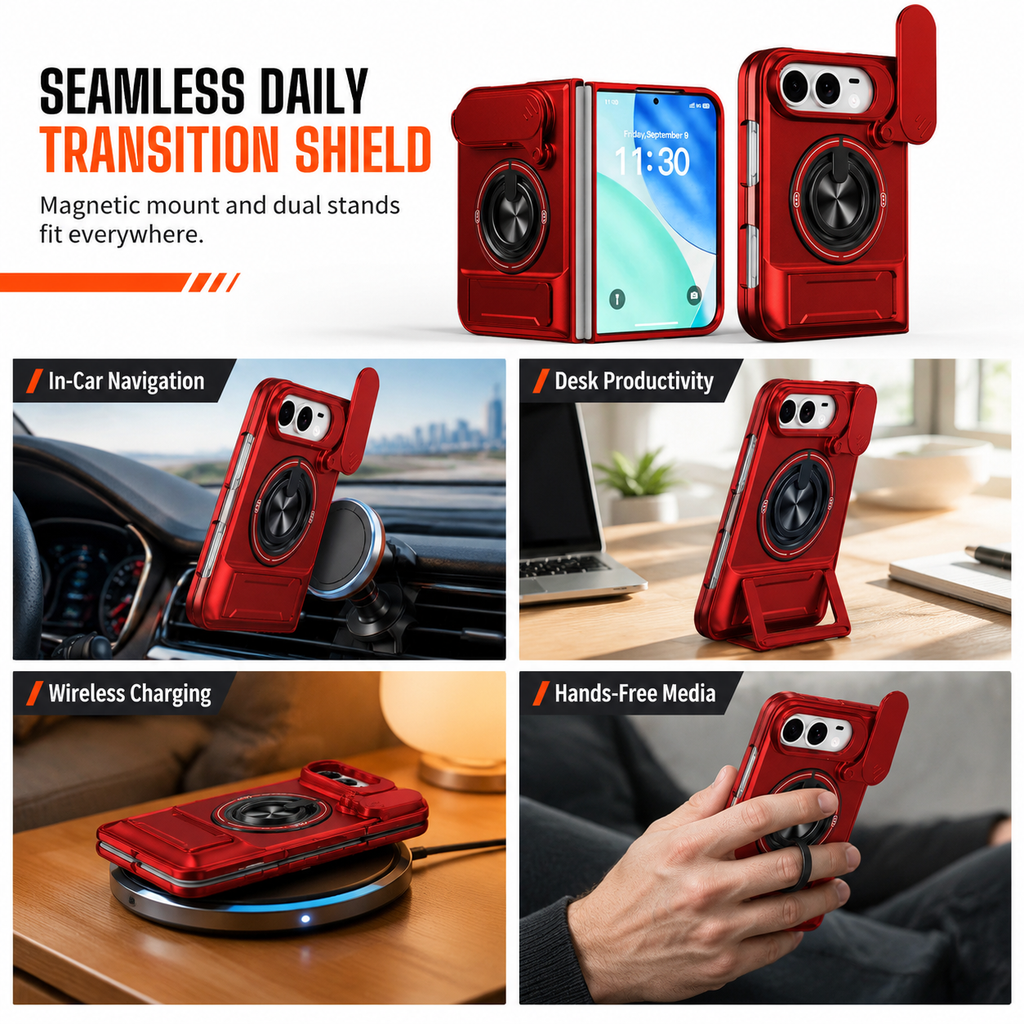 Magnetic Folding Phone Case with Slide Cover and Kickstand Anti Drop Shockproof Protective Cover