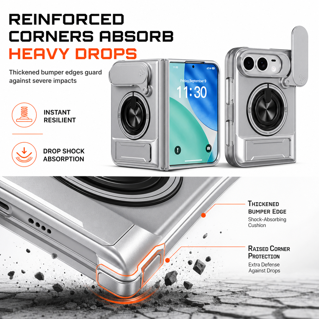 Magnetic Folding Phone Case with Slide Cover and Kickstand Anti Drop Shockproof Protective Cover