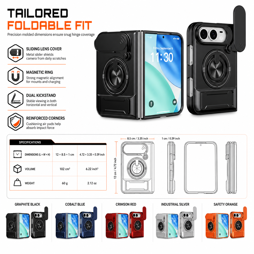 Magnetic Folding Phone Case with Slide Cover and Kickstand Anti Drop Shockproof Protective Cover