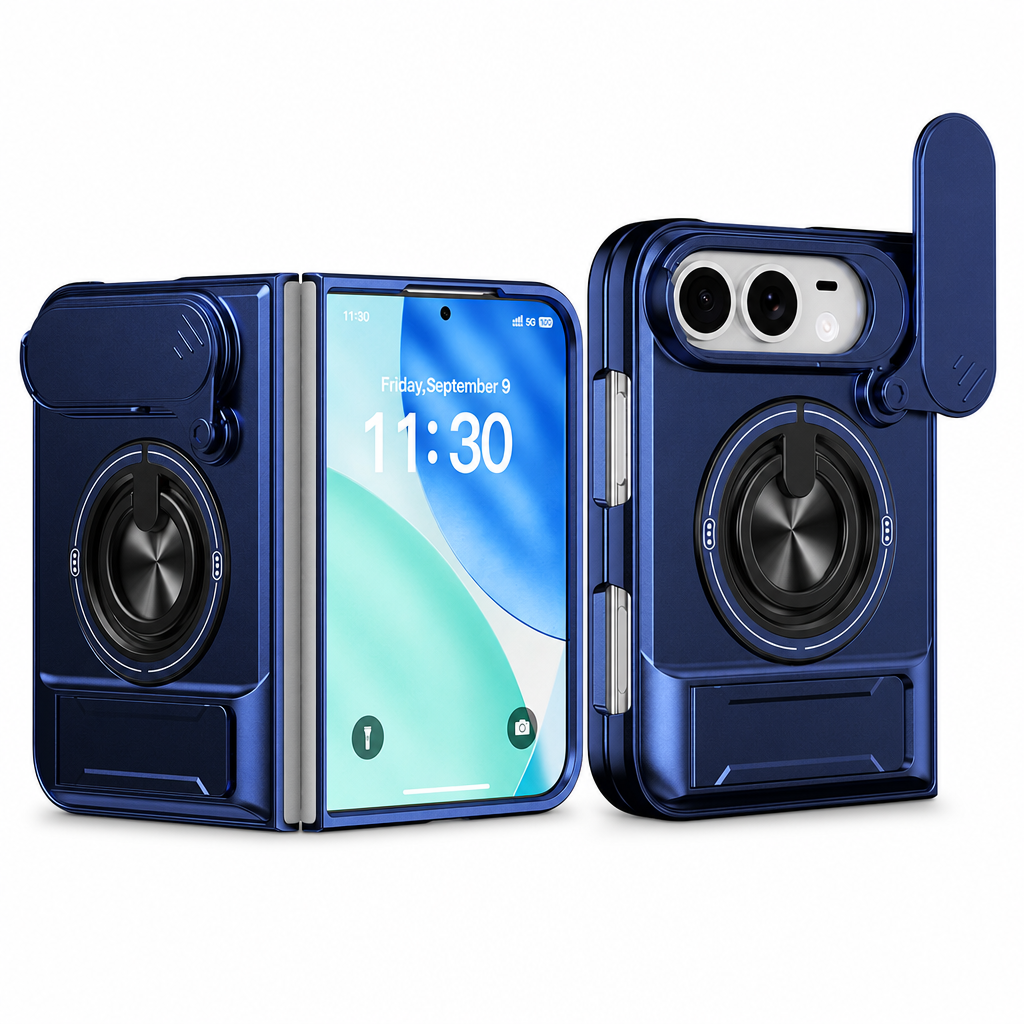 Magnetic Folding Phone Case with Slide Cover and Kickstand Anti Drop Shockproof Protective Cover