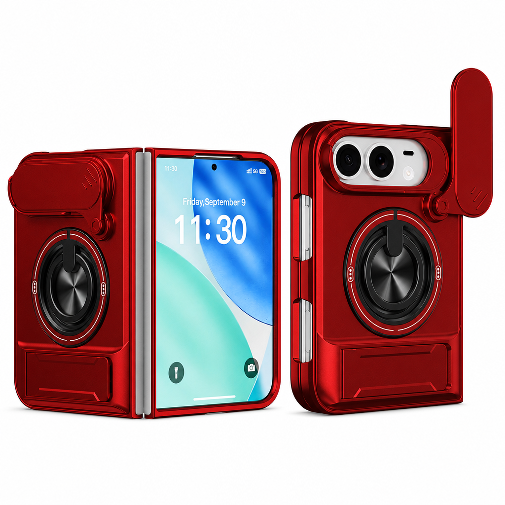 Magnetic Folding Phone Case with Slide Cover and Kickstand Anti Drop Shockproof Protective Cover