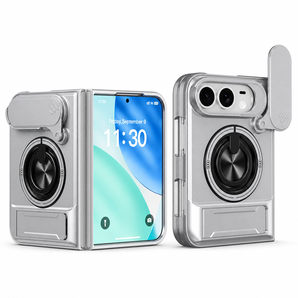 Magnetic Folding Phone Case with Slide Cover and Kickstand Anti Drop Shockproof Protective Cover