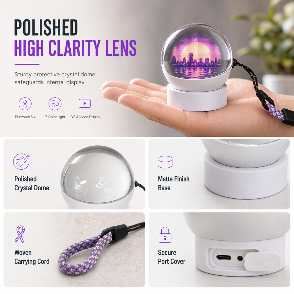 📢📢50% OFF !! ⏰ Careluxpro Transparent Crystal Ball Bluetooth Speaker with Digital Screen for Video and GIF Playback