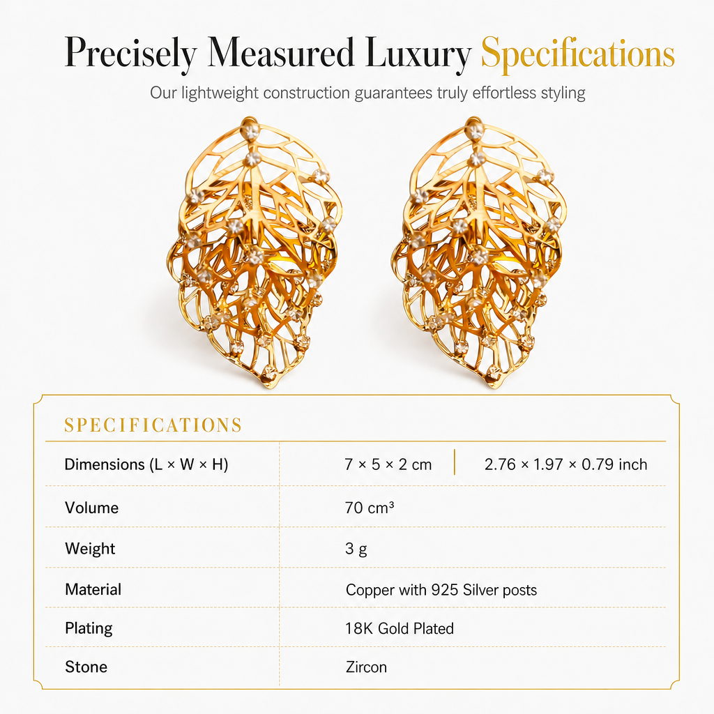 📢📢 50% OFF✨18K Gold-Plated Double Leaf Earrings – Sparkling CZ, Two-Way Wear Design