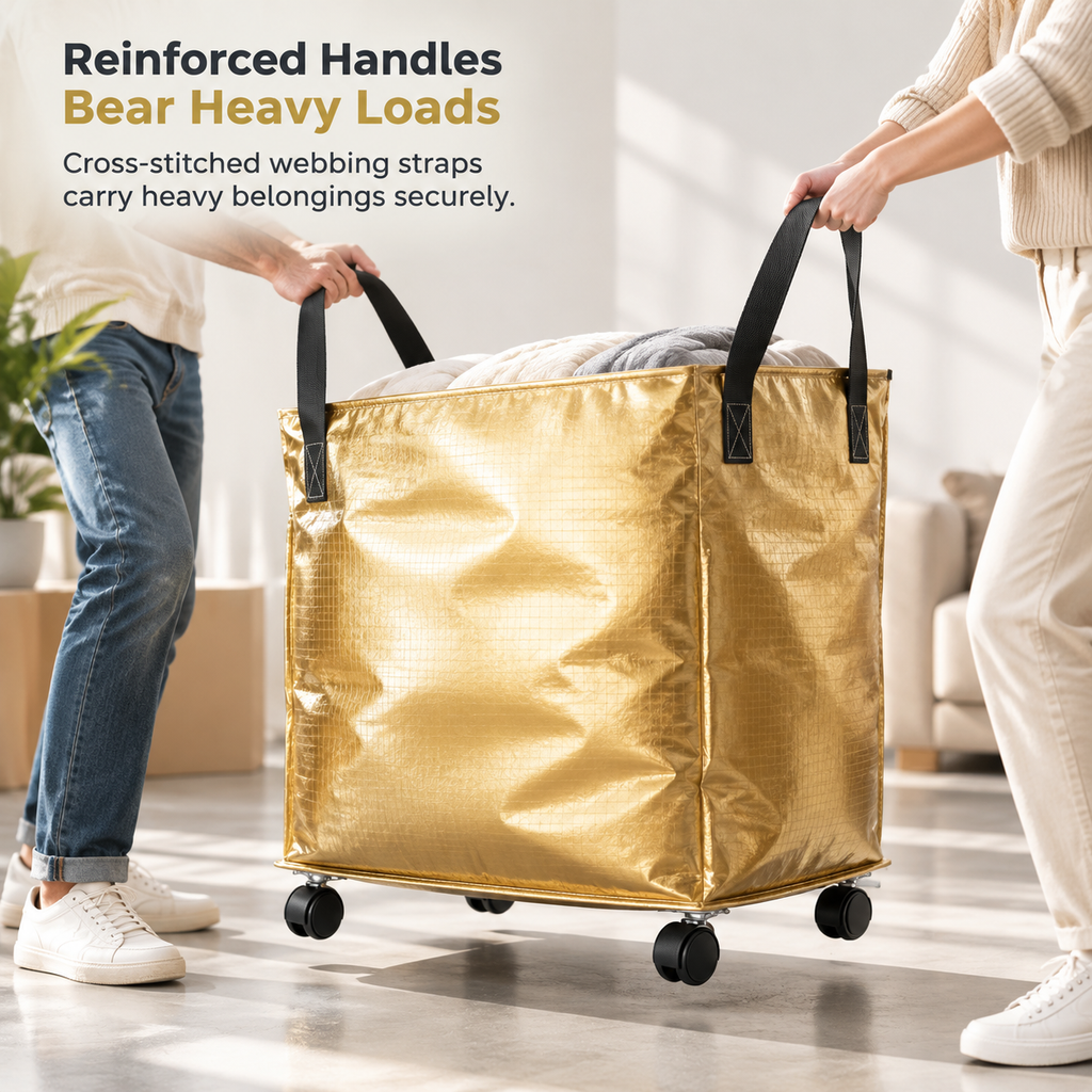 Large Capacity Waterproof Foldable Moving Bag with Wheels Heavy Duty Rolling Storage Tote for College Dorm and Household Organization