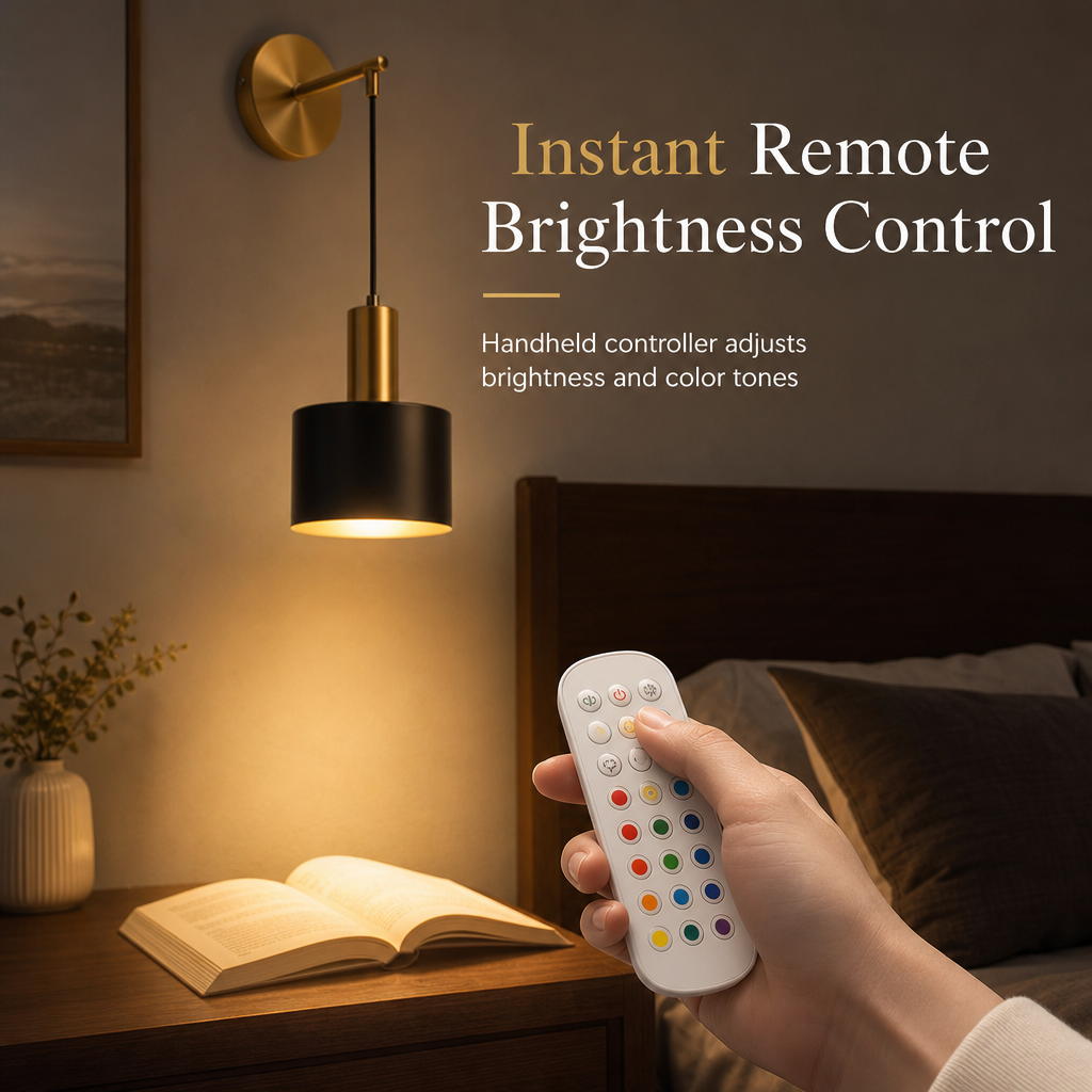 Battery Operated Wall Sconce Wall Mounted Dimmable Lamp with Remote Control for Bedroom Bedside and Living Room