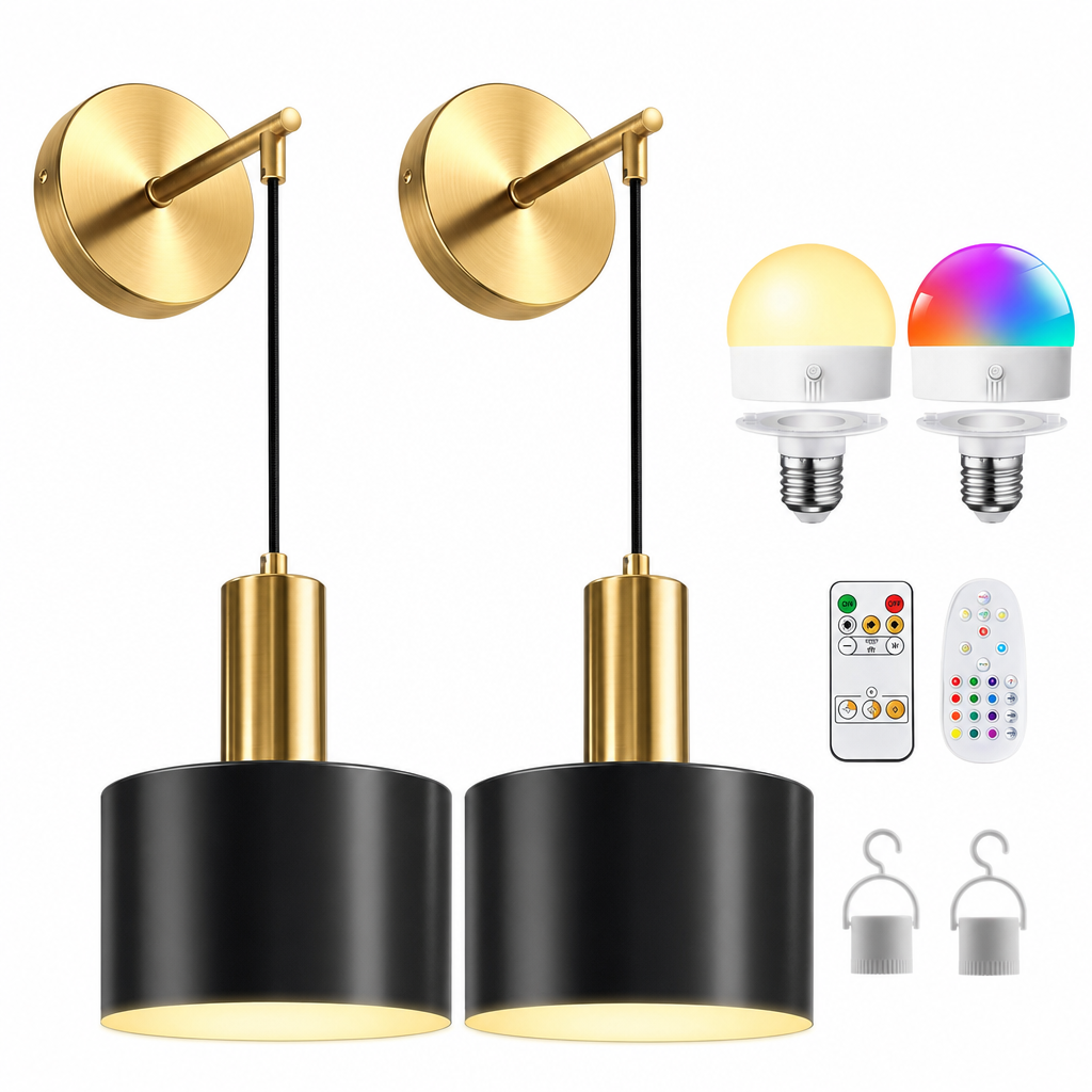 Battery Operated Wall Sconce Wall Mounted Dimmable Lamp with Remote Control for Bedroom Bedside and Living Room